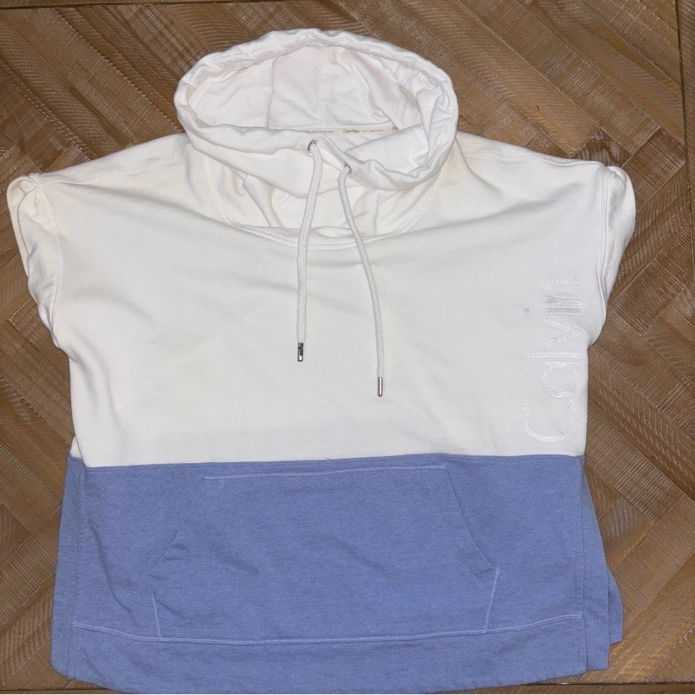 Calvin Klein Performance White and Blue Cowl Neck Sweater